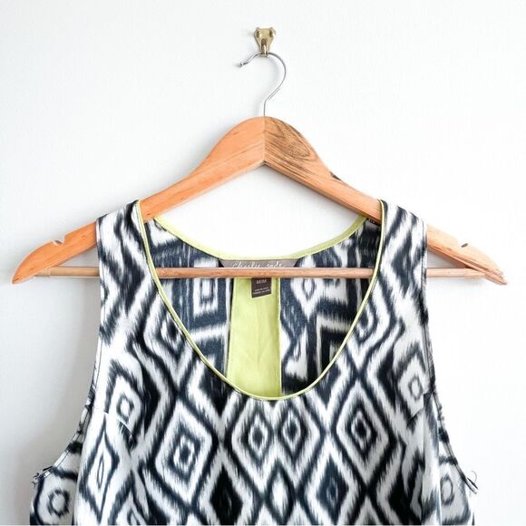 Charlie Jade Tribal Racerback Tank Sleeveless Blouse Black White Lime Women's M - Picture 2 of 7